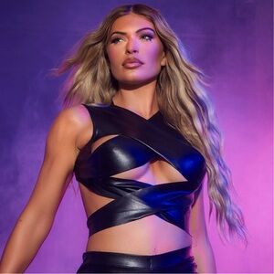 Black Faux Leather Cut Out Strap Detail Top